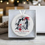 Personalised First Christmas As A Family Of Four Ceramic Penguin Decoration, thumbnail 1 of 4