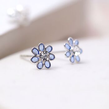 Tiny Sterling Silver Blue Flower Stud Earrings, 3 of 9