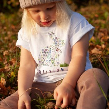 Personalised Kids Easter T Shirt – Cute Bunny And Flower Design, 2 of 3