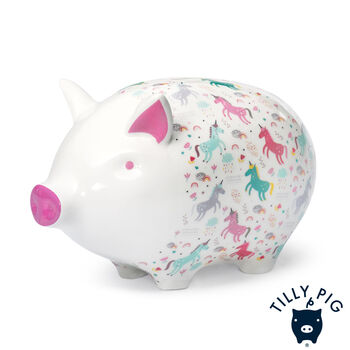Tilly Pig Unicorn And Rainbows Piggy Bank, 3 of 9
