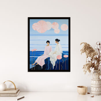 Seashore Chat Friendship Pink Blue Wall Art Print, 4 of 6