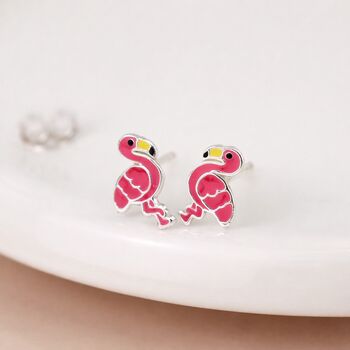Sterling Silver Pink Flamingo Stud Earrings, 3 of 6
