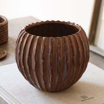 Rust Red Ribbed Ceramic Vase, 4 of 4
