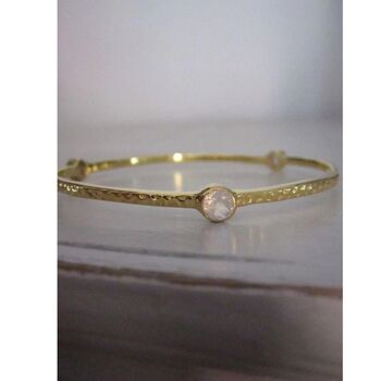 925 Silver Tri Stone Bangle, Gold Plated + Moonstone, 4 of 5