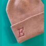 Embroidered Serif Initial Deep Cuff Beanie Hat, thumbnail 2 of 3