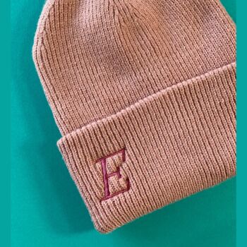 Embroidered Serif Initial Deep Cuff Beanie Hat, 4 of 5