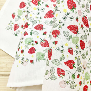 Strawberries Print Cotton Tea Towel, 2 of 5