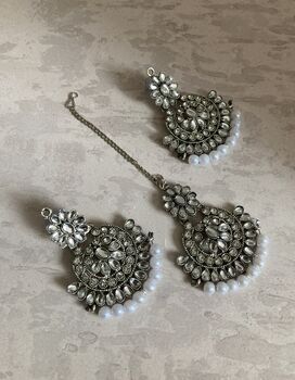 Indian Jewellery Silver Plated Kundan And Pearl Set, 4 of 8
