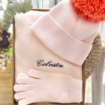 Personalised Cashmere Wool Scarf, Hat And Gloves Gift Set, 2 of 10