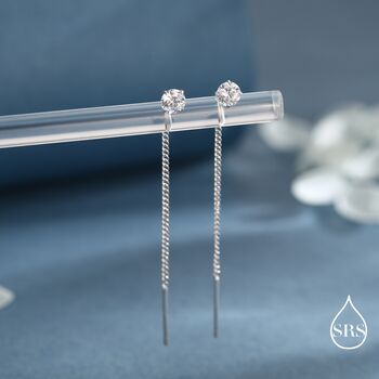 Minimalist Cz Threader Earrings In Sterling Silver, 4 of 11