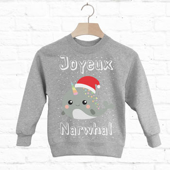 Joyeux Narwhal Kids Christmas Sweatshirt, 3 of 5