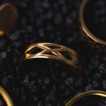 Gold Plated Hollow Patterned Steel Band Ring For Men, 5 of 12