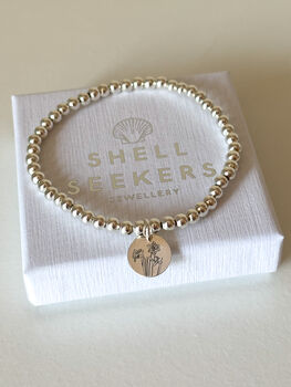 Sterling Silver Daffodil Beaded Bracelet With Engraved Tag, 8 of 8