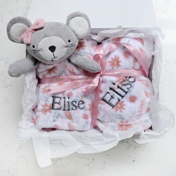 Personalised Mouse Comforter And Floral Blanket Set, 4 of 7