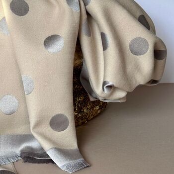 Silky Beige And Silver Spot Reversible Scarf, 2 of 9