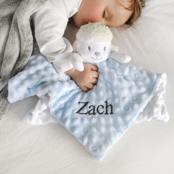 Personalised Blue Lamb Baby Comforter, 5 of 6