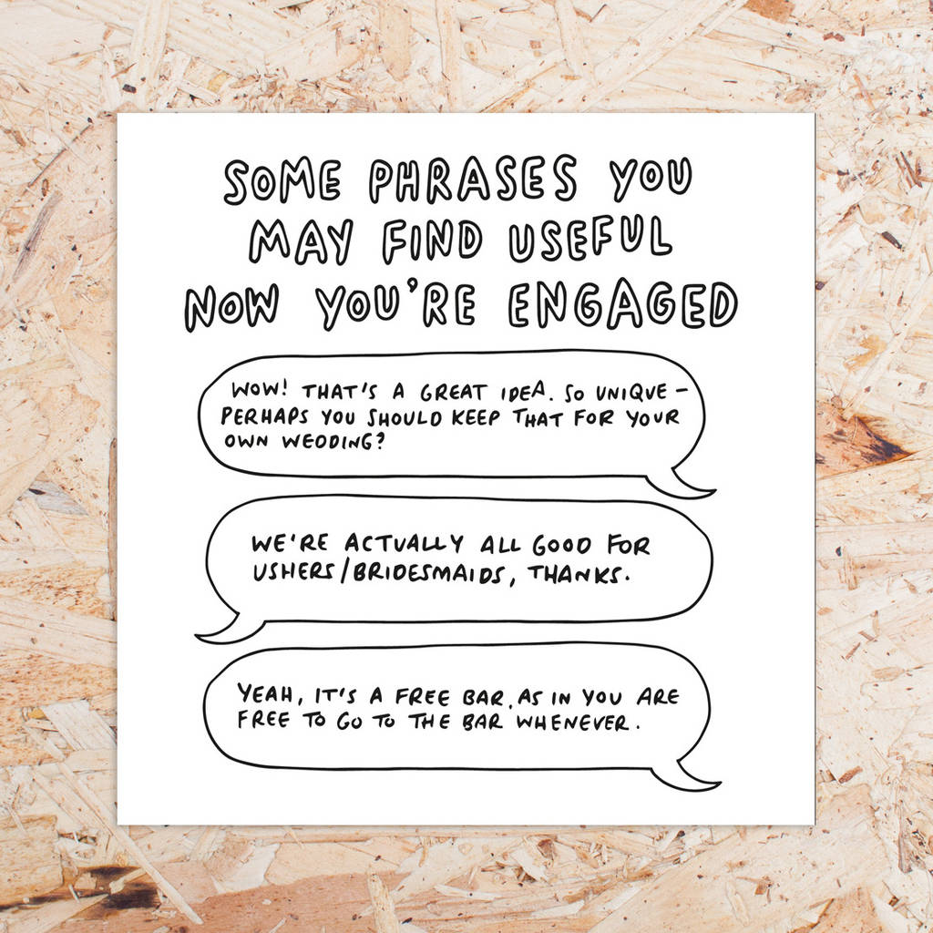 'Useful Phrases Now You're Engaged' Engagement Card By Veronica Dearly
