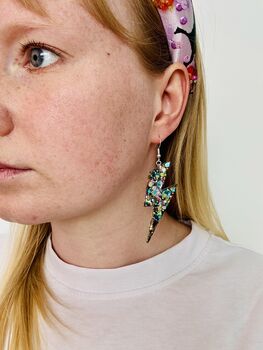 Large Aqua Lightning Bolt Earrings / Oversized Teal Statement / Mermaid Core Jewellery / Large Electric Blue Dangles, 2 of 6