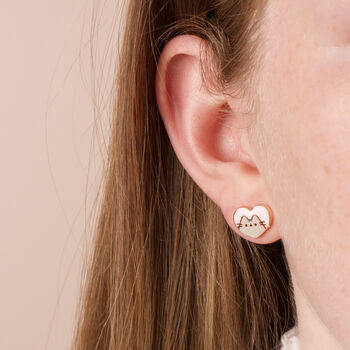 Pusheen The Cat Pink Enamel And Gold Heart Stud Earrings, 2 of 5