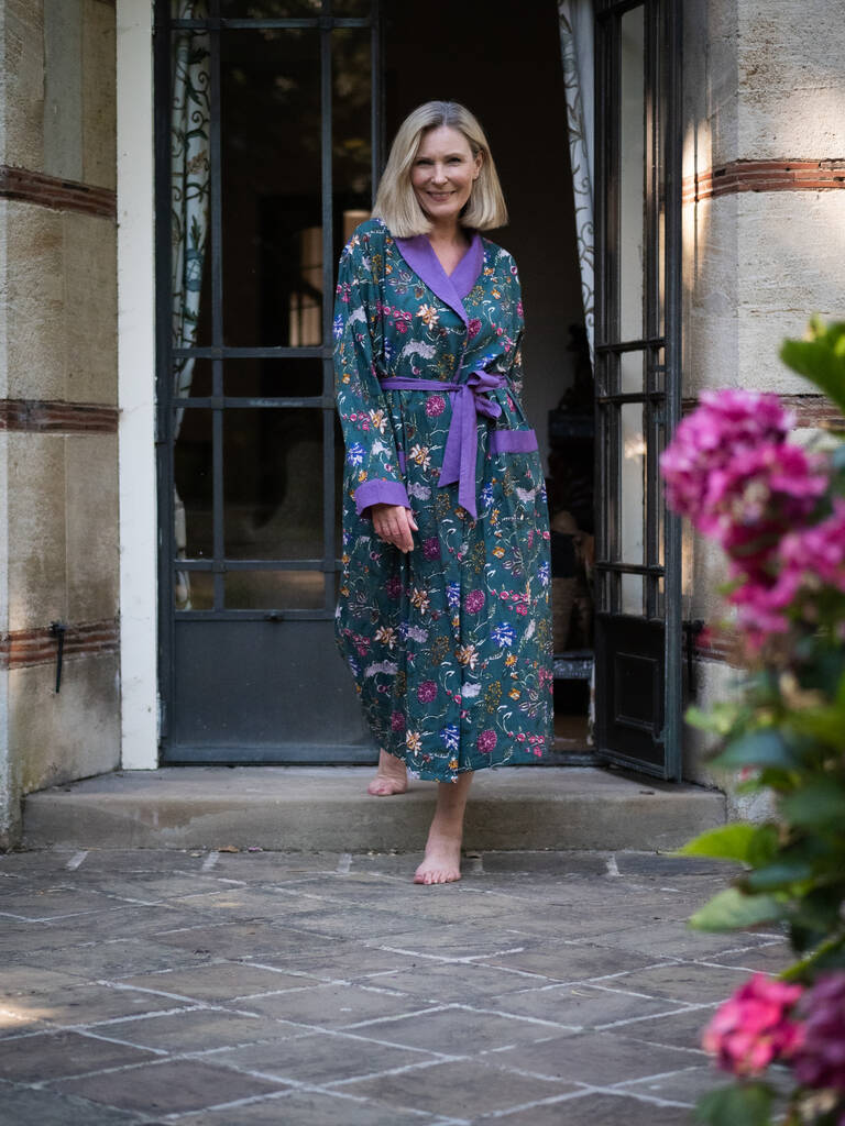 Indian Cotton Lavender Fields Print Robe, 1 of 5