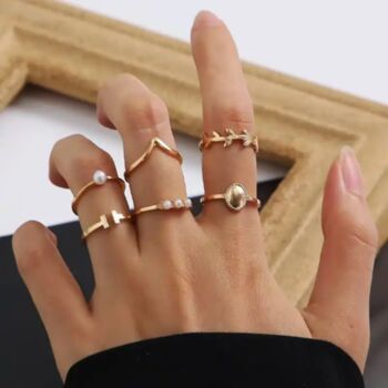 Six Piece Gold Plated Oxidised Multi Finger Ring Set, 2 of 6
