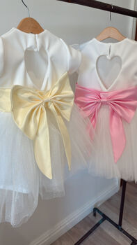 Cap Sleeve Flower Girl Tutu Dress With Heart Back And Large Satin Bow – Wedding And Special Occasion Dress For Girls, 4 of 10
