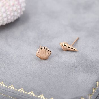 Sterling Silver Mismatched Tiny Seashell Stud Earrings, 5 of 11
