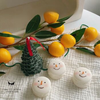 Personalised Gift Box Of Christmas Macaron Candles With Greeting Card, 4 of 5