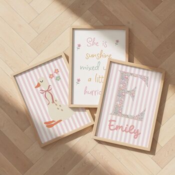 Pink Nursery Print Set | Goose Wall Art | Girls Bedroom Decor | Personalised Name Prints, 2 of 4