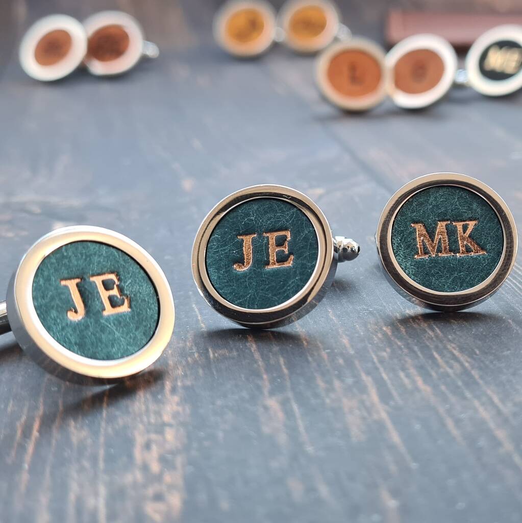 Personalised Monogrammed Initials Leather Cufflinks, 1 of 9