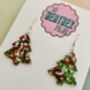 White, Red And Green Glitter Christmas Tree Resin Earrings / Traditional Christmas Gift / Secret Santa Gift, thumbnail 5 of 9