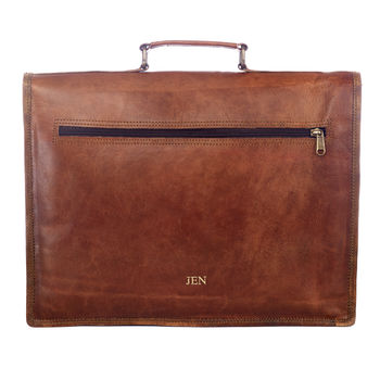 Personalised Vintage Style Brown Leather Laptop Satchel, 8 of 10