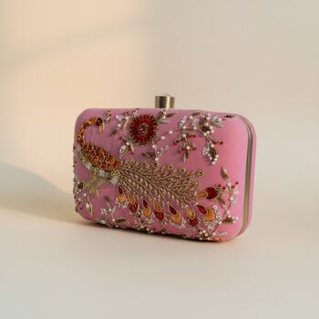 Peacock Rectangular Pink Clutch Bag, 2 of 12