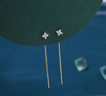 Sterling Silver Hydrangea Flower Cz Threader Earrings, 2 of 12
