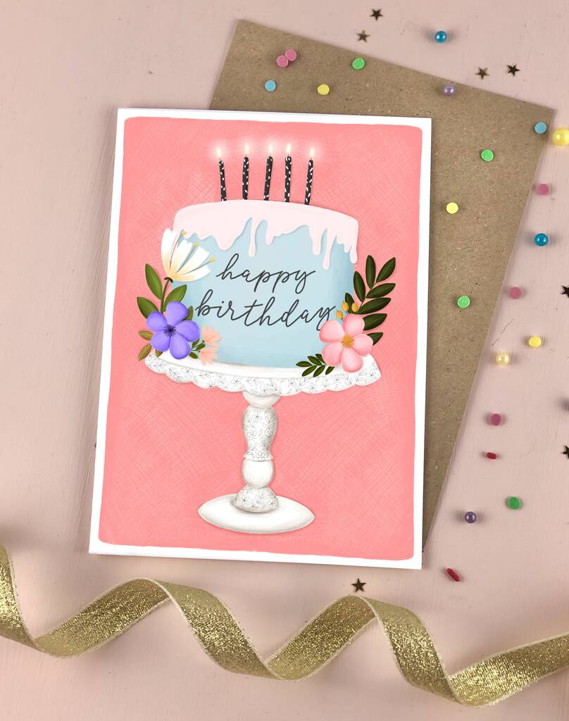 Birthday Cake Stand Card By The Little Posy Print Company