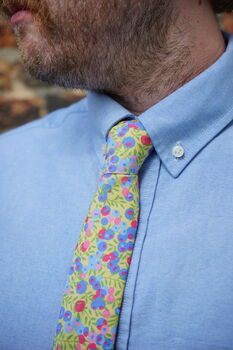 Mens Bold Yellow Berry Print Slim Style Tie, 4 of 11