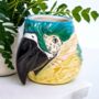 Hand Painted Ceramic Blue Macaw Parrot Head Vase, thumbnail 1 of 4