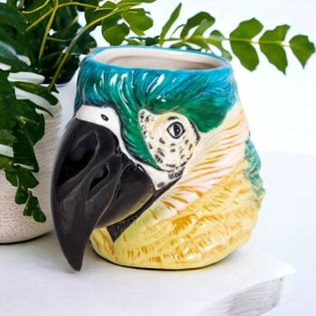 Hand Painted Ceramic Blue Macaw Parrot Head Vase, 3 of 4
