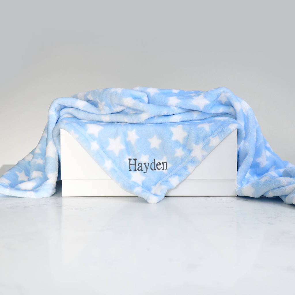 Personalised Baby's Blue And White Star Blanket By A Type Of Design