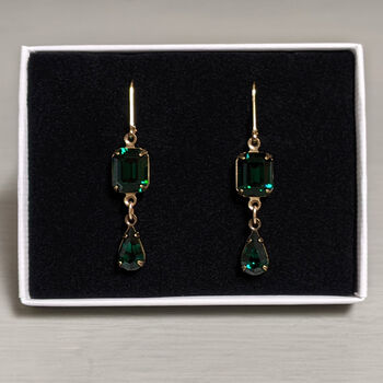 Emerald Green Crystal Droplet Earrings, 2 of 6