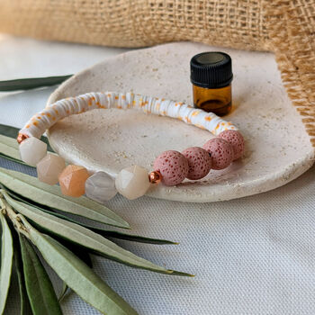 Rose Quartz And Lava Beads Aromatherapy Diffuser Bracelet And Essential Oil Roller Gift Set, 3 of 9