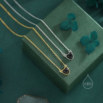 Sterling Silver Genuine Black Onyx Heart Pendant Necklace, 6 of 12
