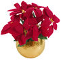 Artificial Christmas Xmas Red Poinsettia Gold Planter, thumbnail 1 of 3