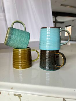 Set Of Four Reactive Glaze Mugs In Lagoon Glazes, 5 of 9