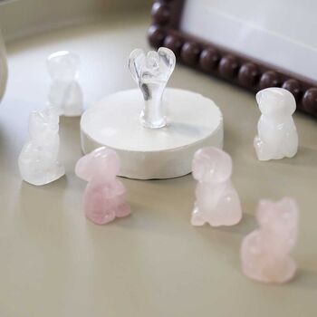 Rose Quartz / Clear Quartz Cat Carved Gemstone, 7 of 7