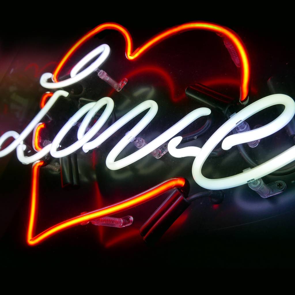 'love' Heart Typographic Neon Light Sign By Brilliant Neon