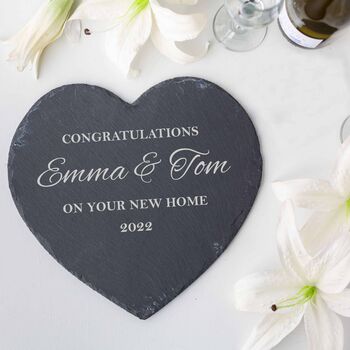 Personalised Set Of Two Heart Shaped Slate Placemats, 4 of 5