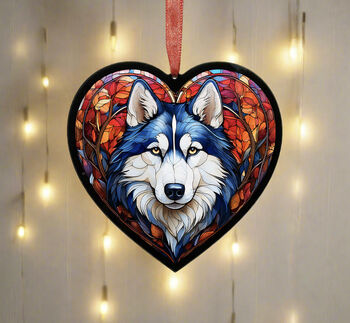 Husky Stained Glass Effect Heart Suncatcher, 2 of 5