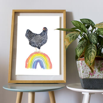 Speckled Hen On Rainbow Art Print, 2 of 2
