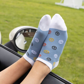 Peace Blue And Organic Paisley Blue Women's Trainer Socks, 5 of 7